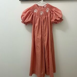 Smocked Girls Dress Clemson tigers paw print size 6X